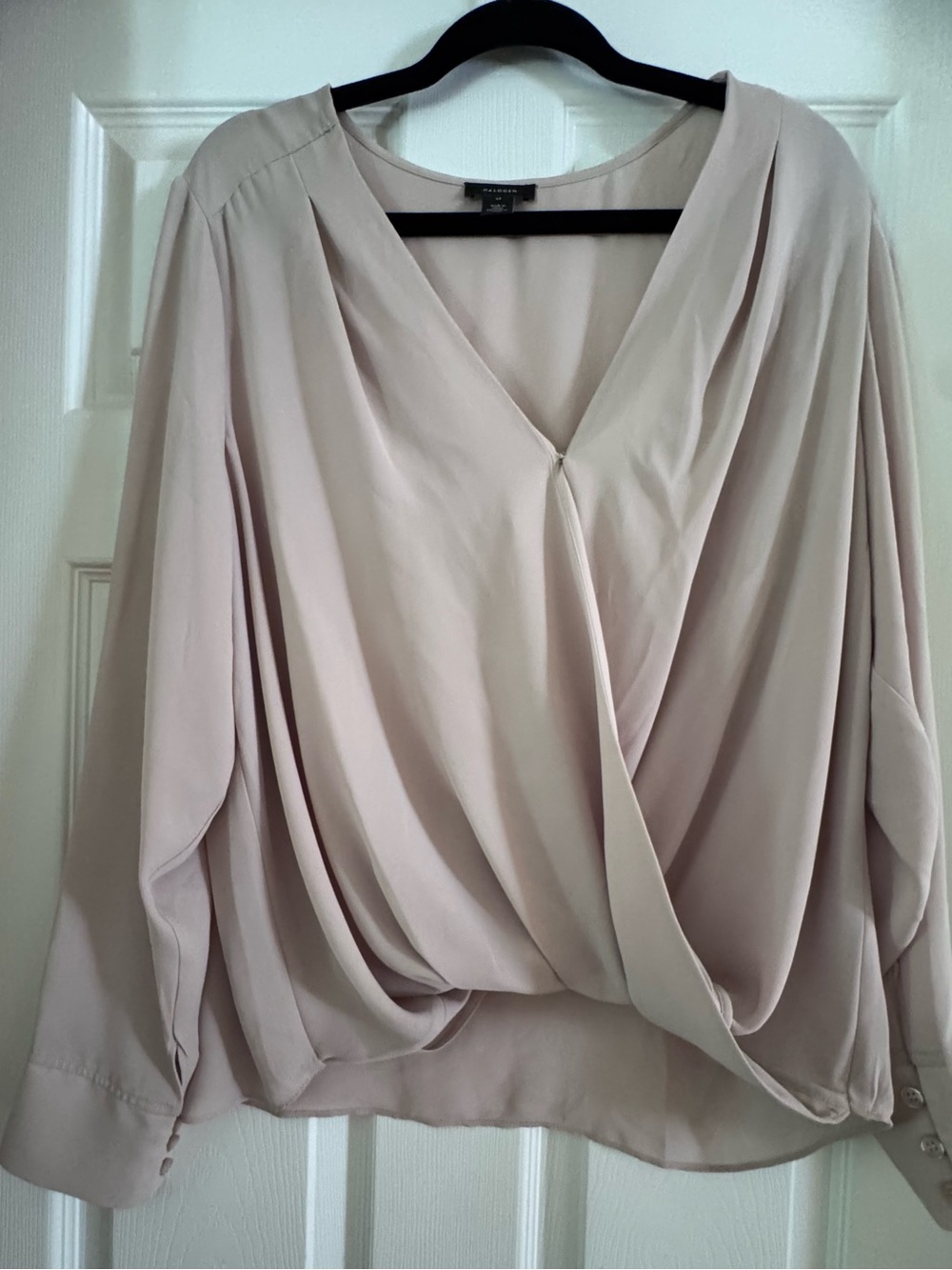 Halogen Draped Wrap Blouse in Light Taupe